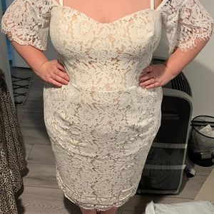 White lace off the shoulder dress